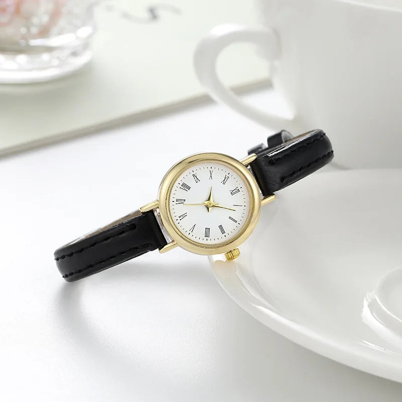 Small Round Dial Leather Watch