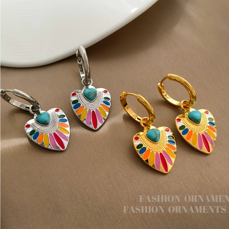 Women's Colorful Heart Dangle Earrings