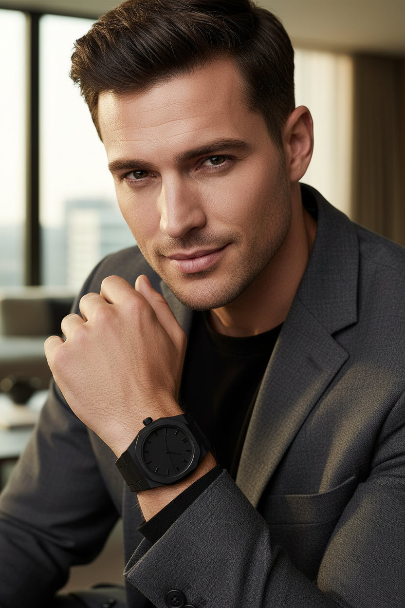 All-Black Arabic Dial Men's Sports Quartz Watch