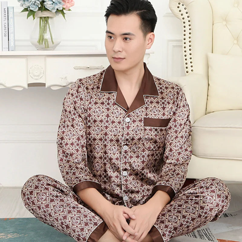 Men's Ice Silk Satin Pajama Set