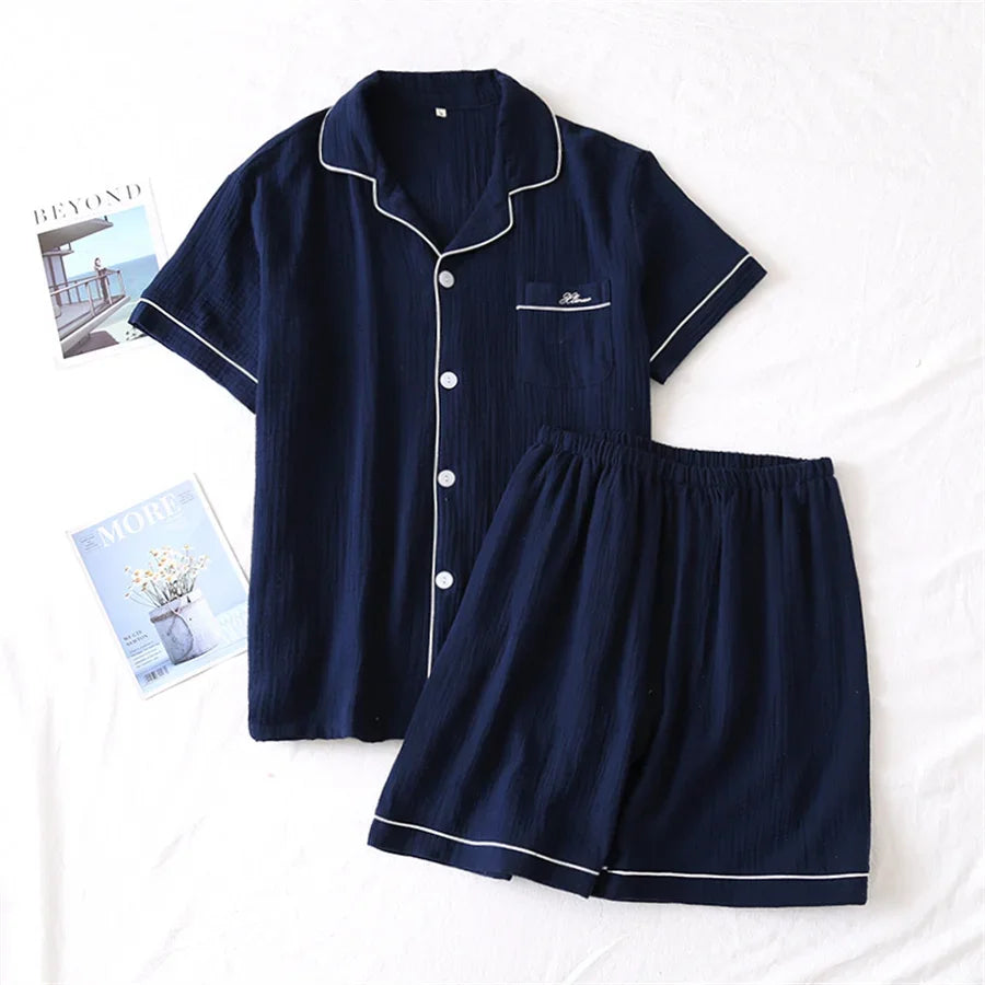 Men's Cotton Gauze Short Sleeve Pajama Set