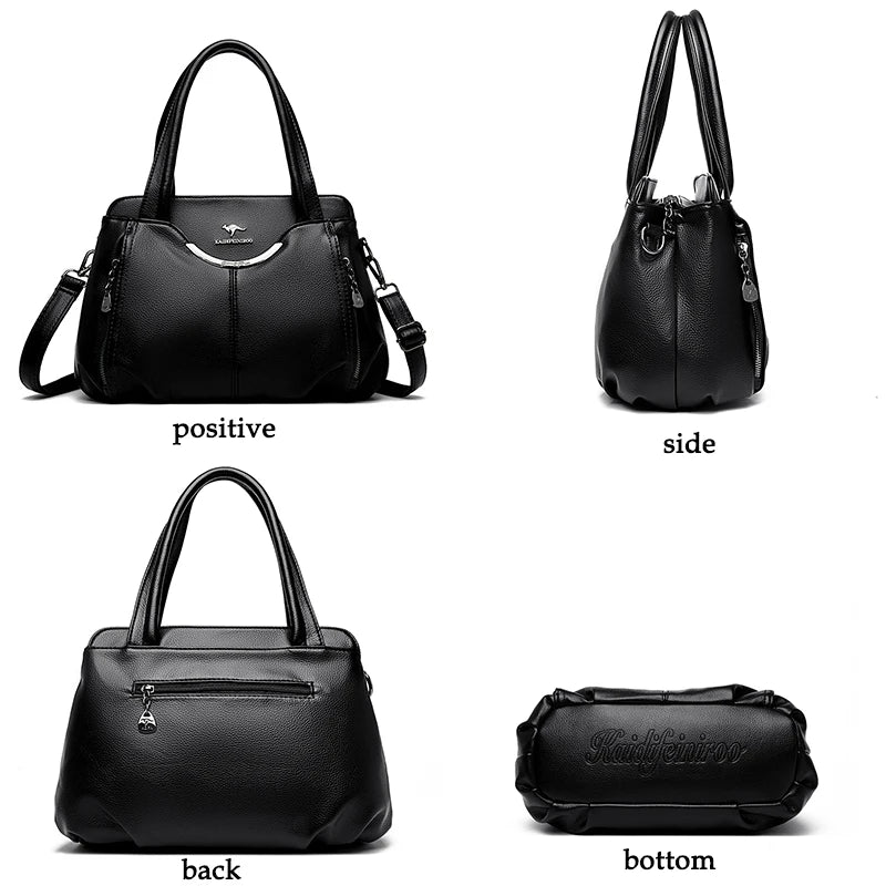 Soft Leather Multi-Pocket Tote Bag
