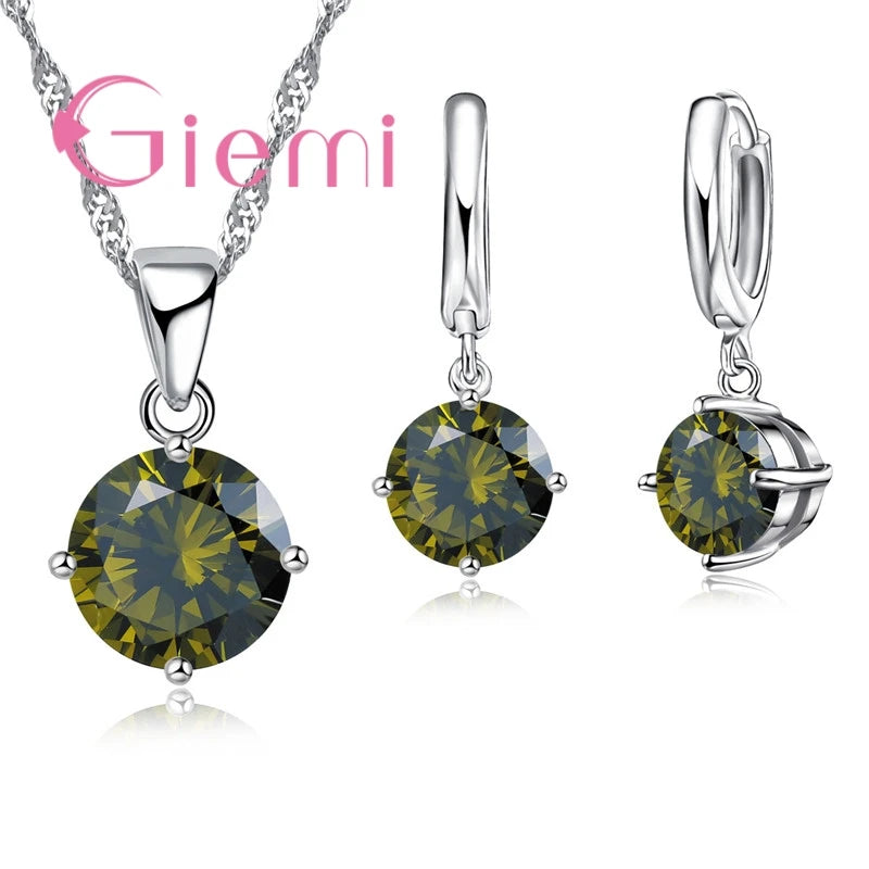 Women's S925 Silver Zirconia Necklace Earring Set