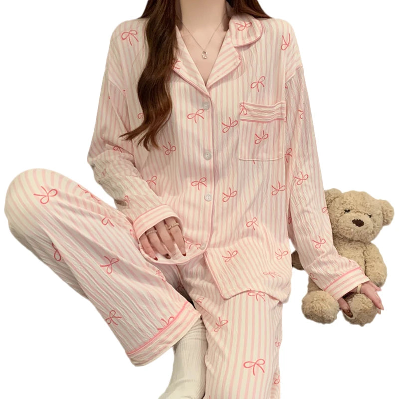 Women's Pink Bow Harajuku Pajama Set