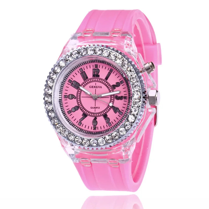LED Luminous Rhinestone Silicone Watch for Kids & Adults