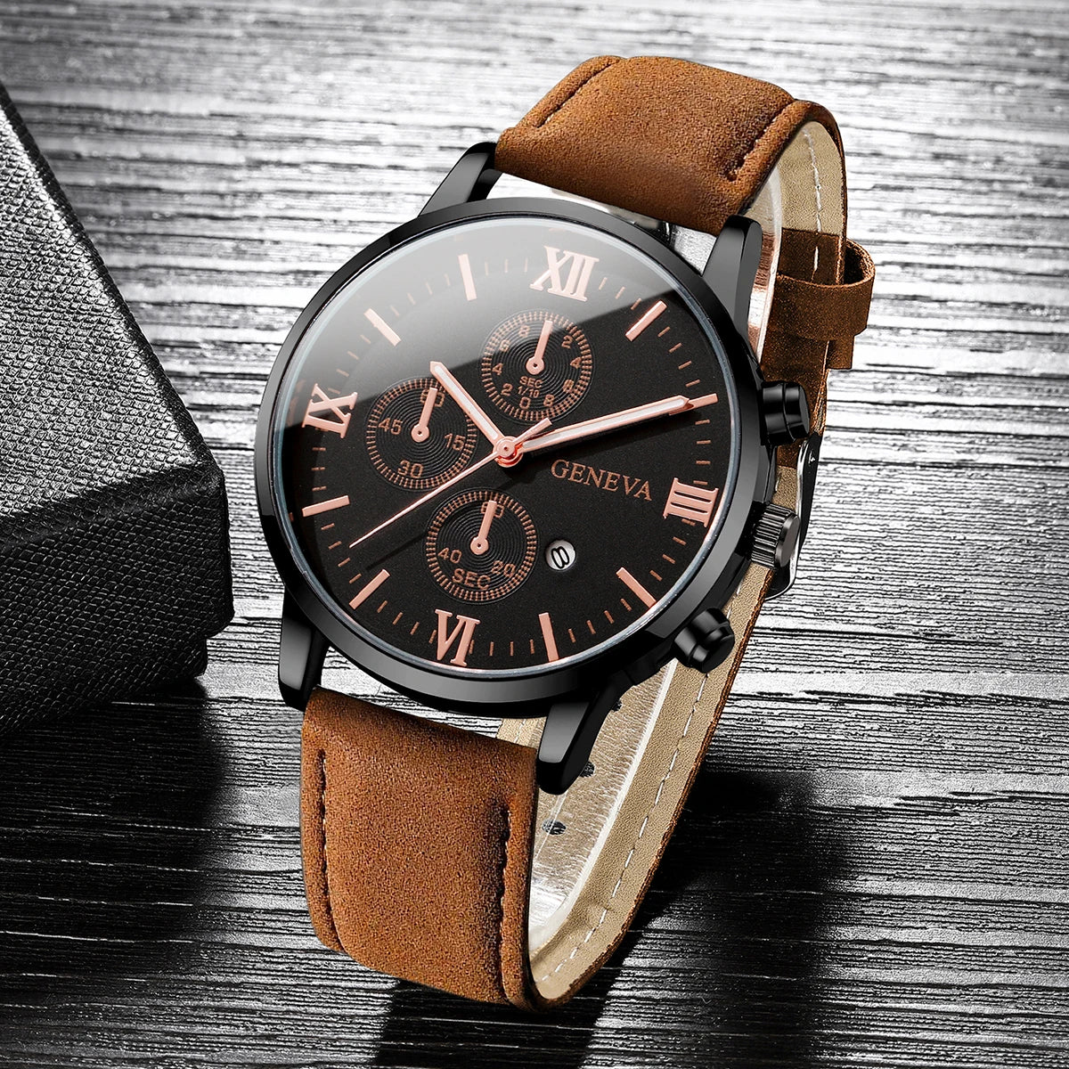 Unisex Leather Calendar Quartz Watch (1-2pcs)
