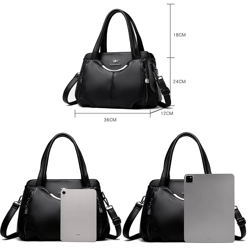 Soft Leather Multi-Pocket Tote Bag