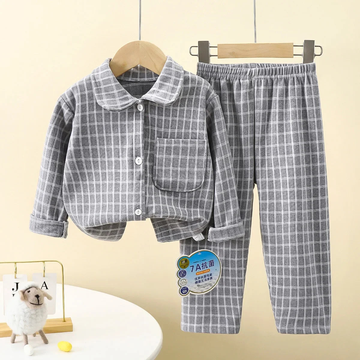 Kids Plaid Lapel Pajama Set