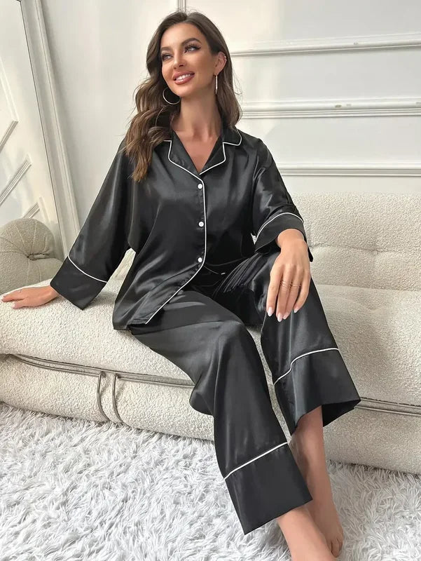 Satin Long-Sleeve Women Pajama Set
