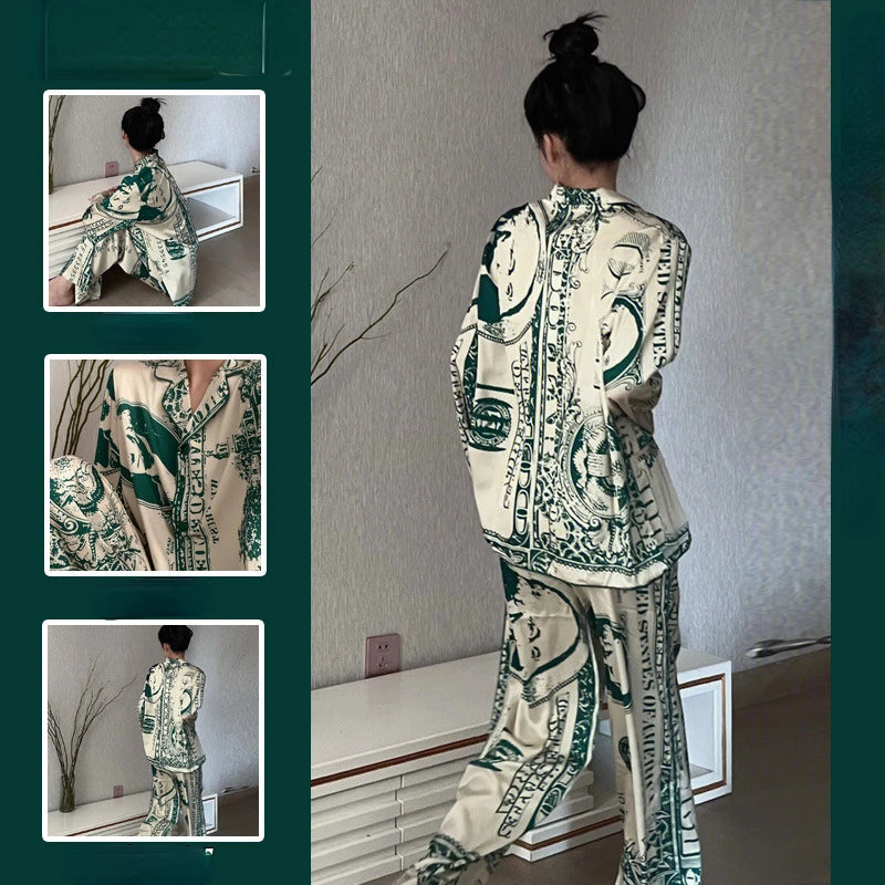 Women's Silk Print Cardigan Pajama Set