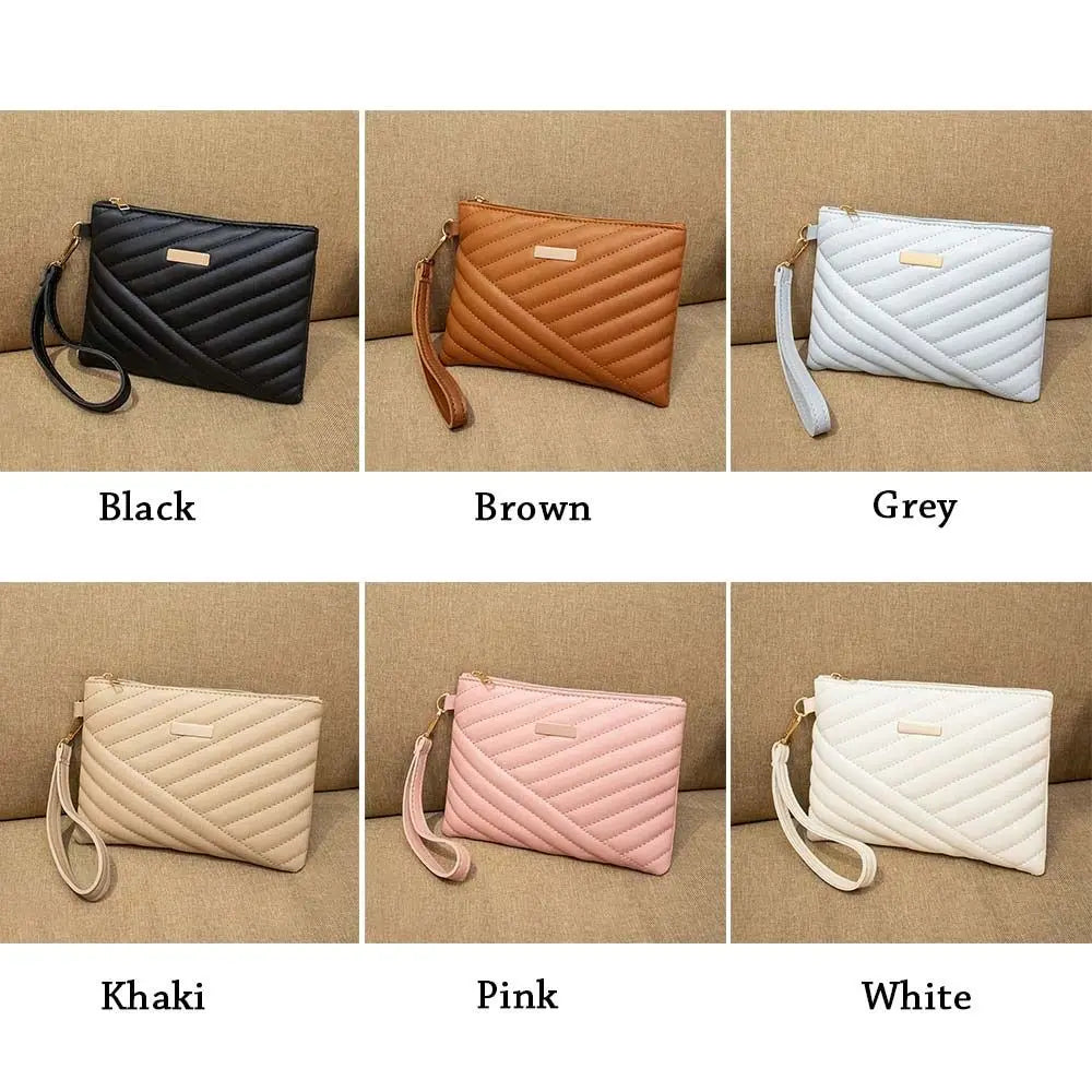 Women's Leather Envelope Wristlet Clutch Bag