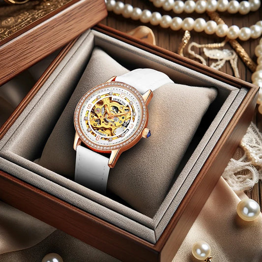 Women's Rose PU Leather Mechanical Watch