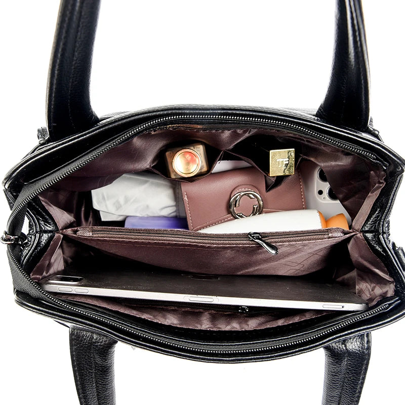 Soft Leather Multi-Pocket Tote Bag