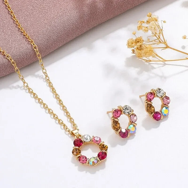 Gold Circle Diamond Jewelry Set