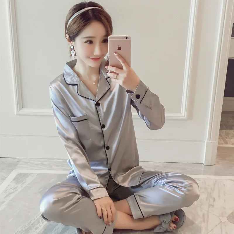Ice Silk Cardigan Pajama Set
