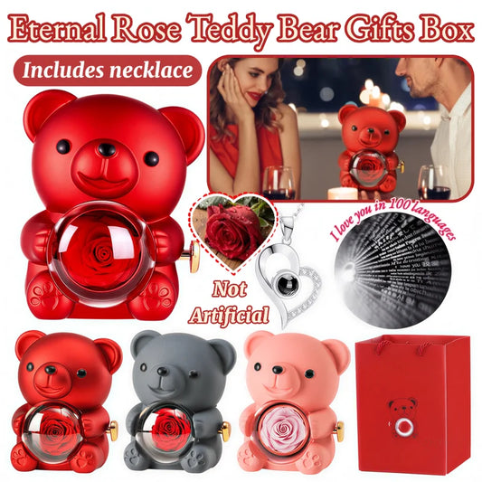 Teddy Bear Rose Jewelry Box Necklace Gift