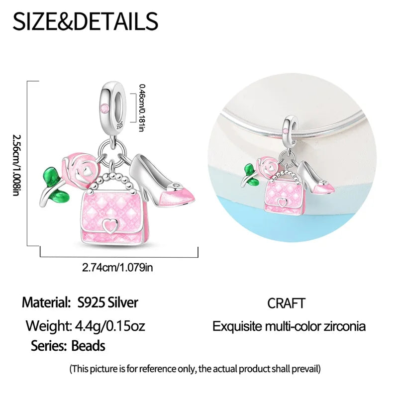 Rose Bag Silver Charm Pendant Set