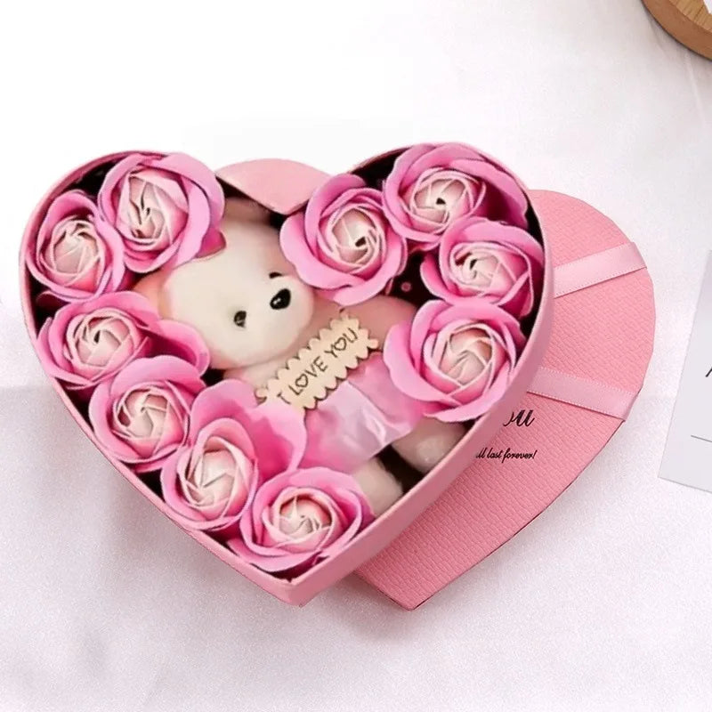 Artificial Rose Gift Box Bear Valentine