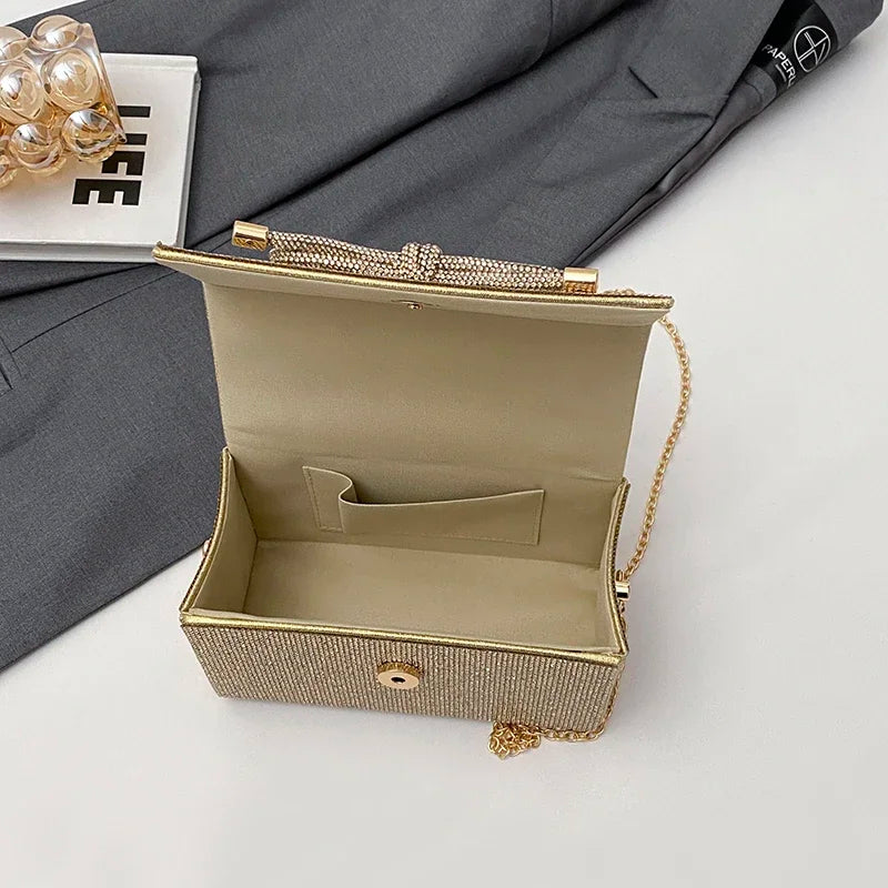 Women's Rhinestone Box Evening Clutch Gold