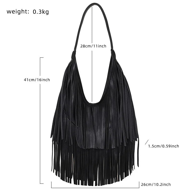 Tassel PU Leather Hobo Bag