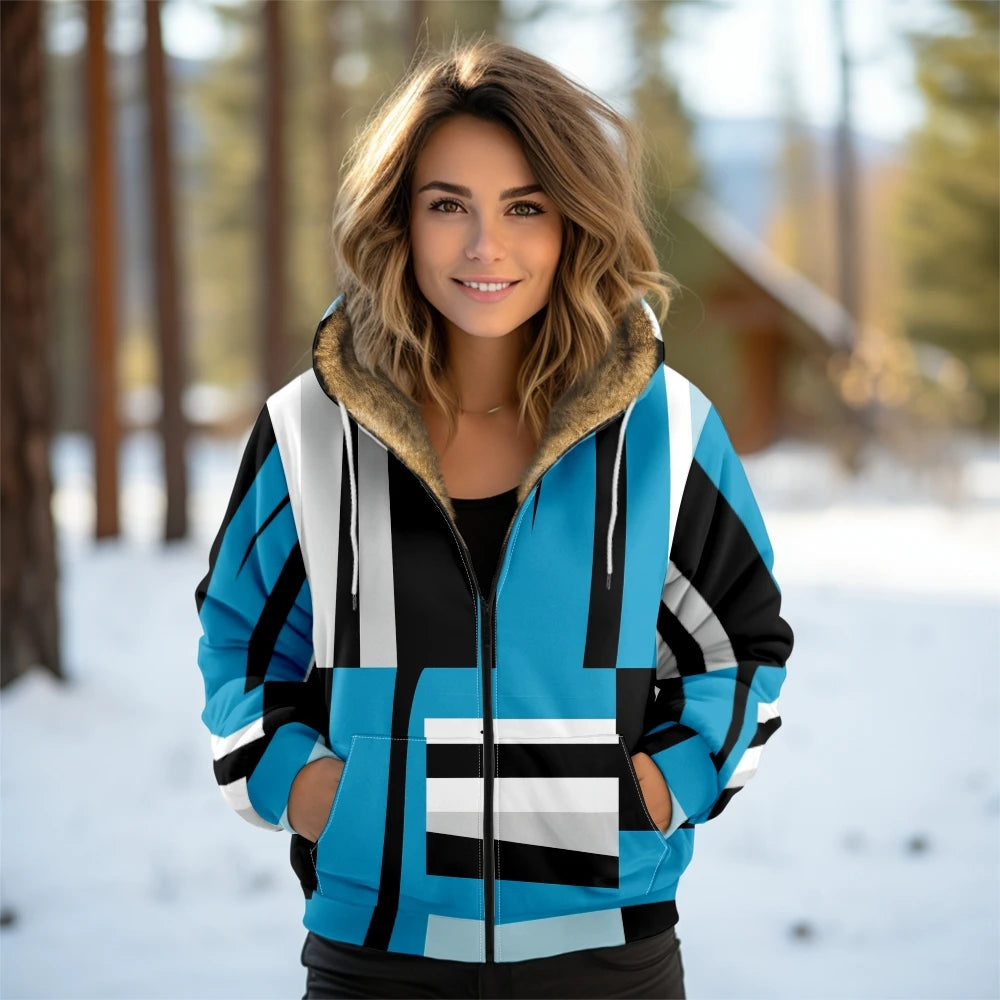Women's Geometric Hooded Coat
