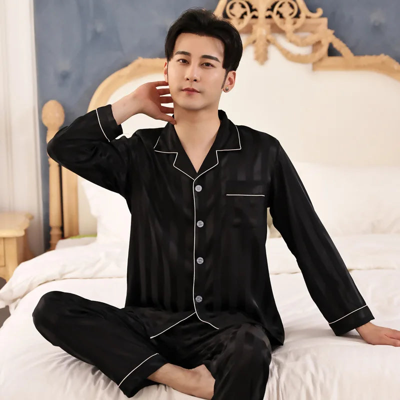 Men's Ice Silk Satin Pajama Set