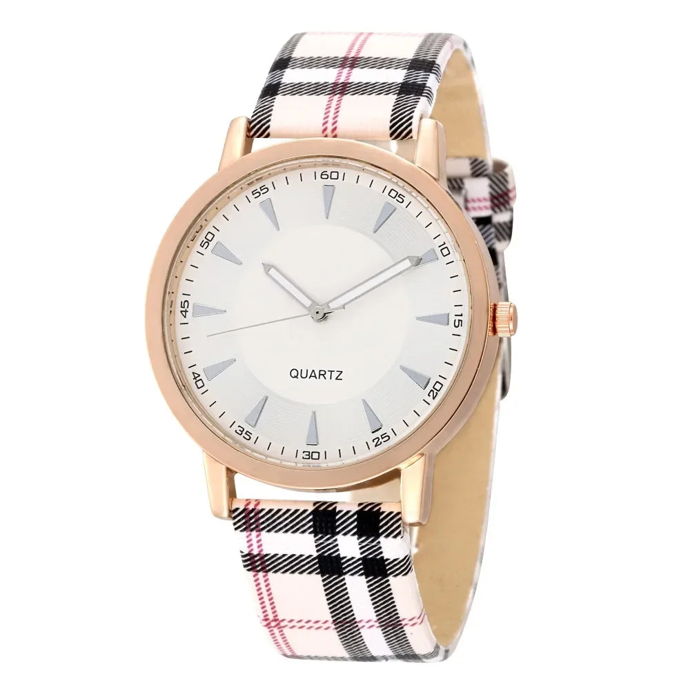 Women's Vintage Plaid Leather Quartz Watch