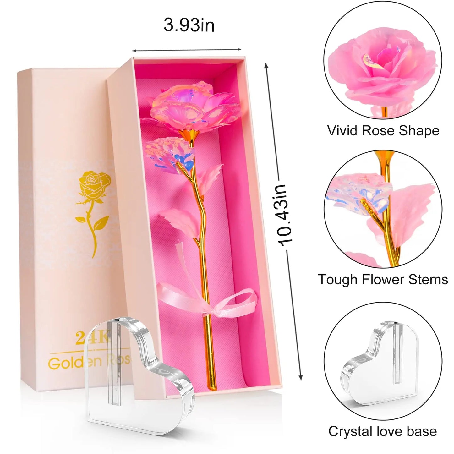 Pink Glitter Rose Crystal Base Gift Box