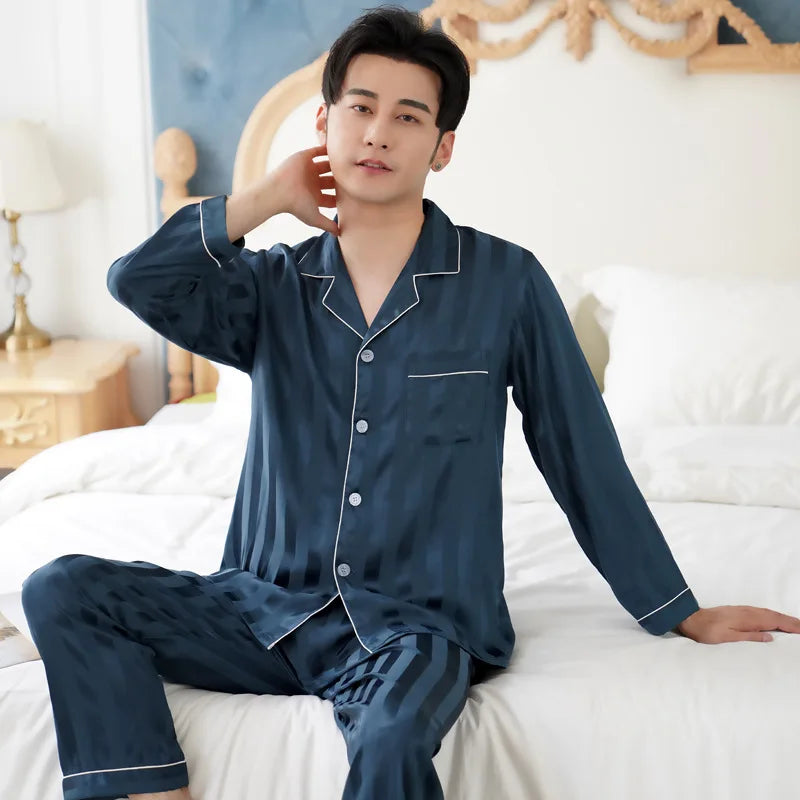 Men's Ice Silk Satin Pajama Set