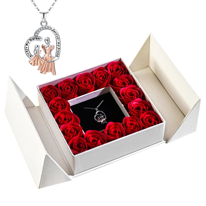 Women's Pendant Necklace Soap Rose Gift Box