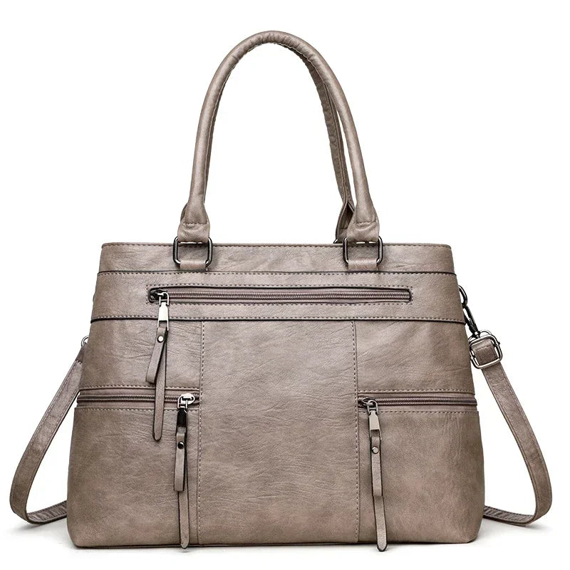 Leather Top-Handle Crossbody Tote