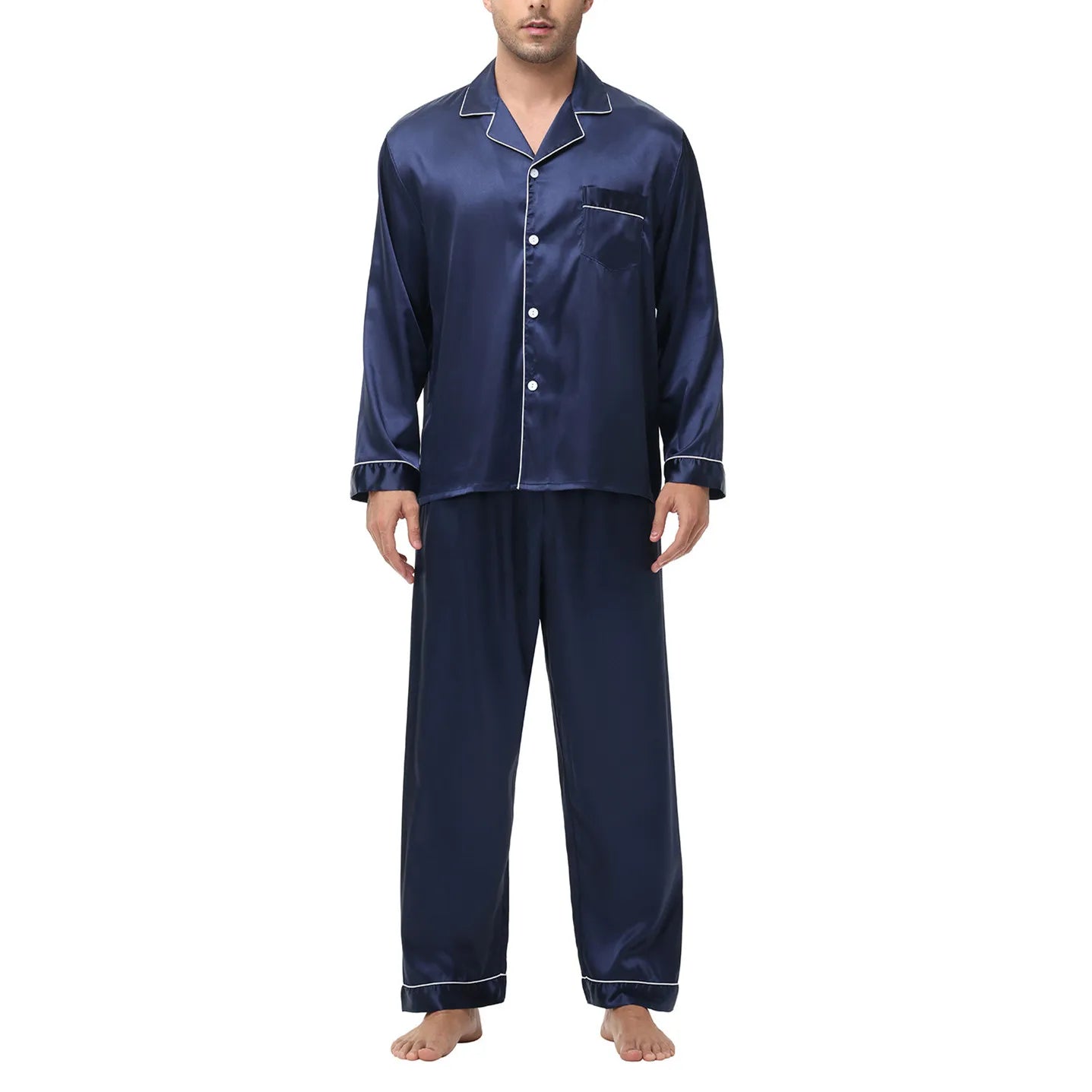 Men's Silk Satin Long Sleeve Pajama Shirt