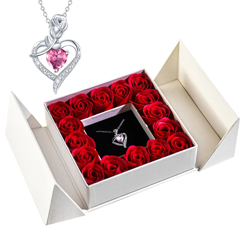 Women's Pendant Necklace Soap Rose Gift Box