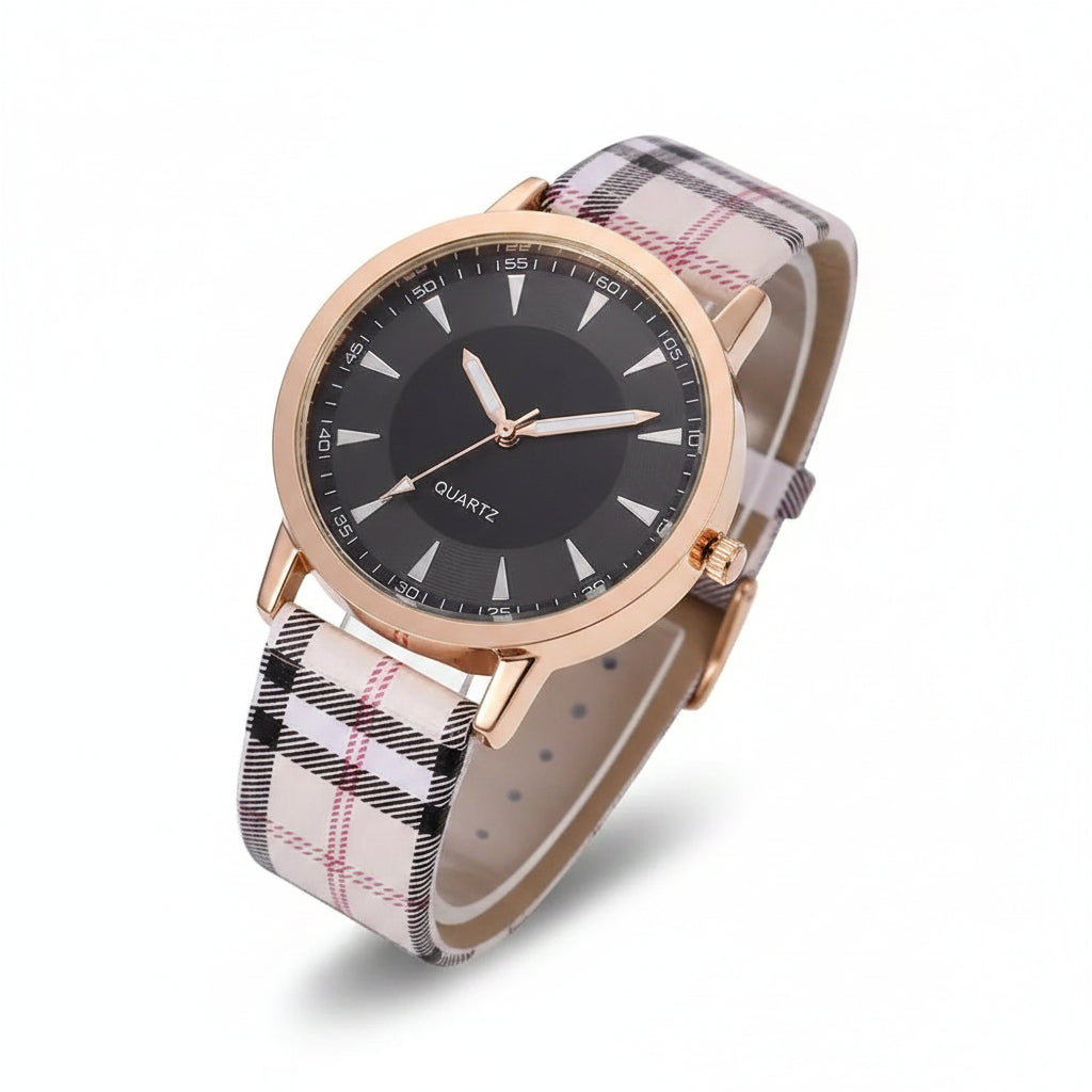 Women's Vintage Plaid Leather Quartz Watch