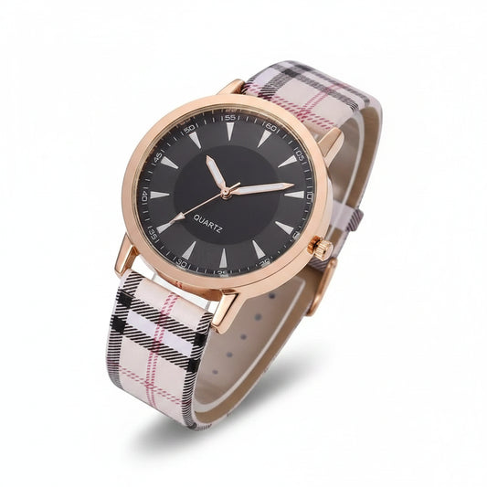 Women's Vintage Plaid Leather Quartz Watch