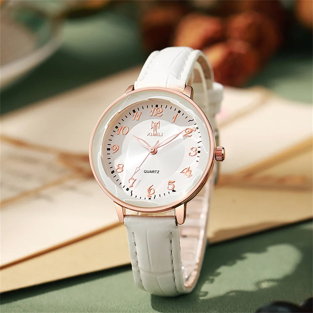 Women's Pink Leather Arabic Dial Watch