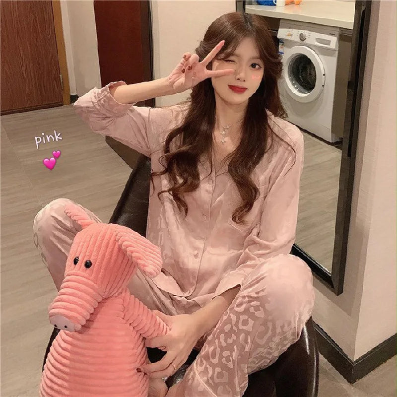 Women's Silk Print Cardigan Pajama Set