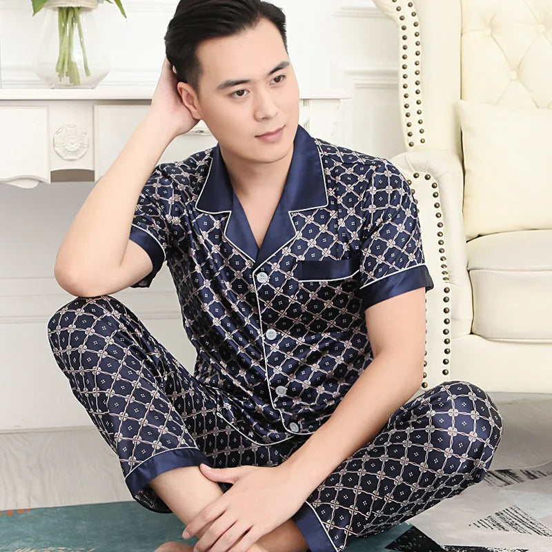 Men's Ice Silk Satin Pajama Set