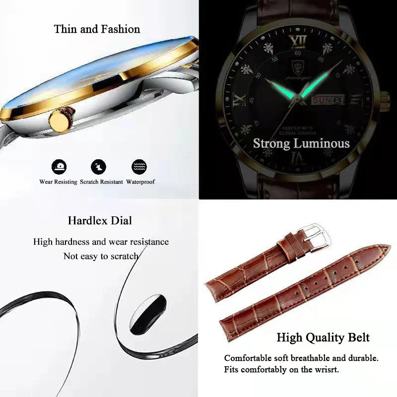 POEDAGAR Leather Quartz Watch