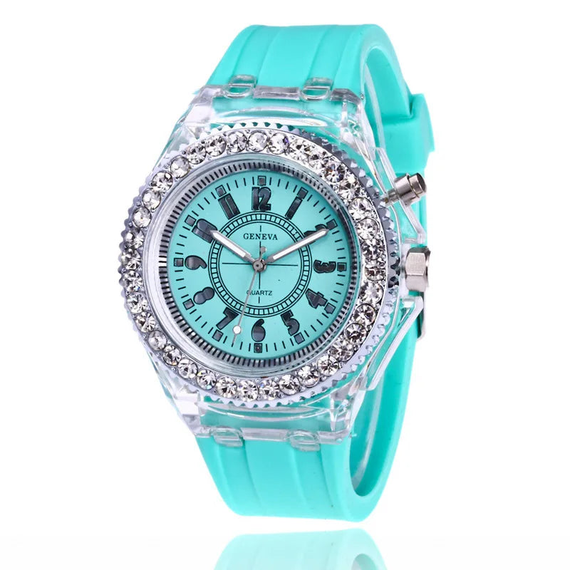 LED Luminous Rhinestone Silicone Watch for Kids & Adults