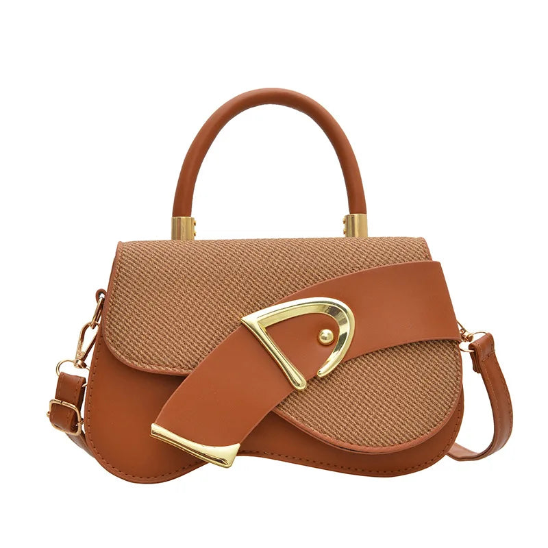 Women's Minimalist Shoulder Bag with Gold Hardware
