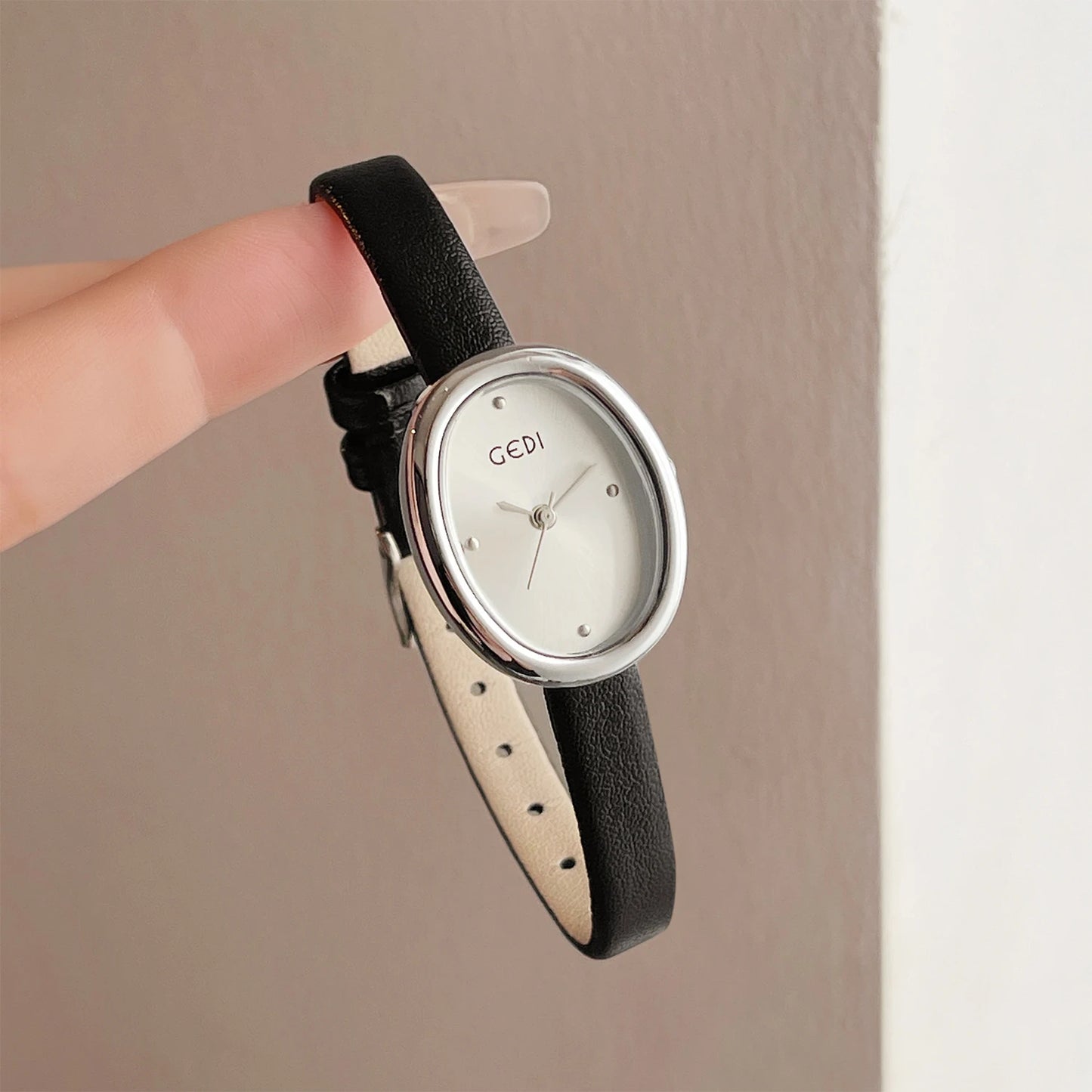 Oval Dial Leather Quartz Watch