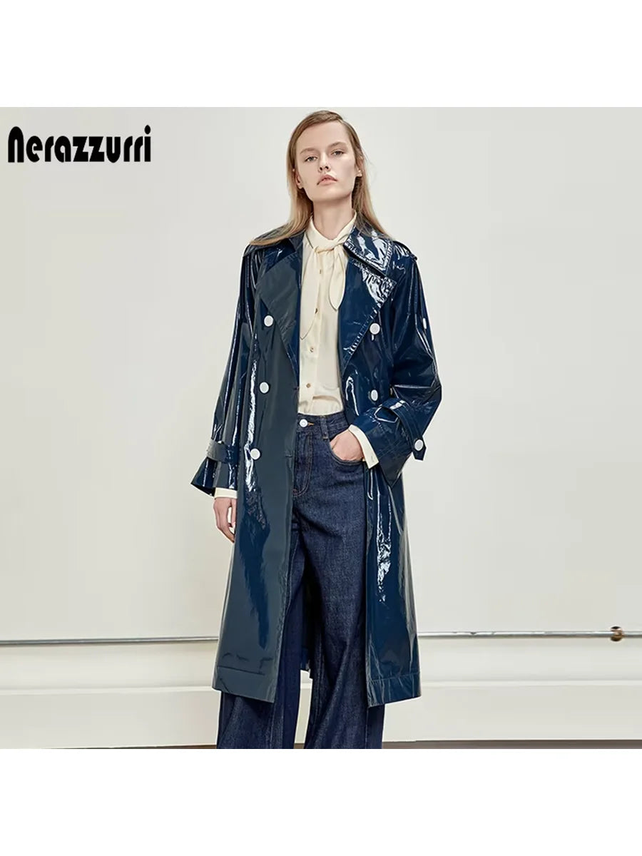 Women's Faux Leather Trench Coat Waterproof