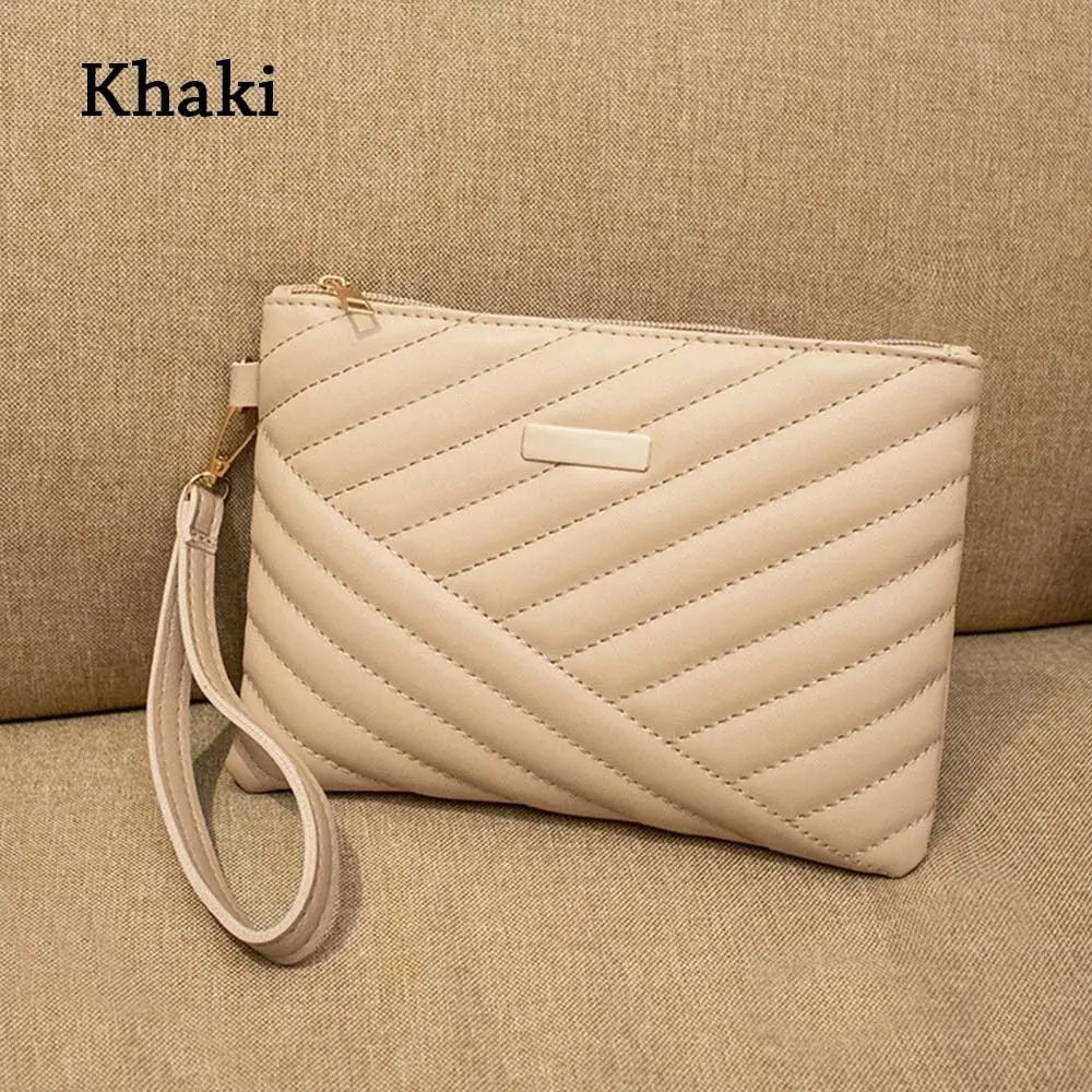 Women's Leather Envelope Wristlet Clutch Bag