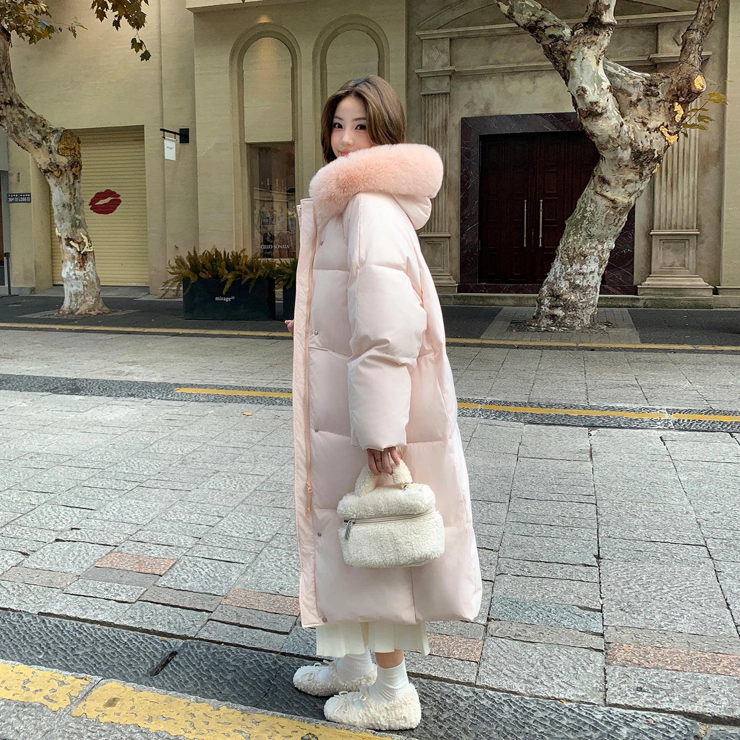 Pink Padded Fur Collar Parka
