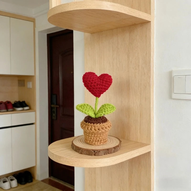 Knitted Flower Pot Red Heart Home Decor Gift
