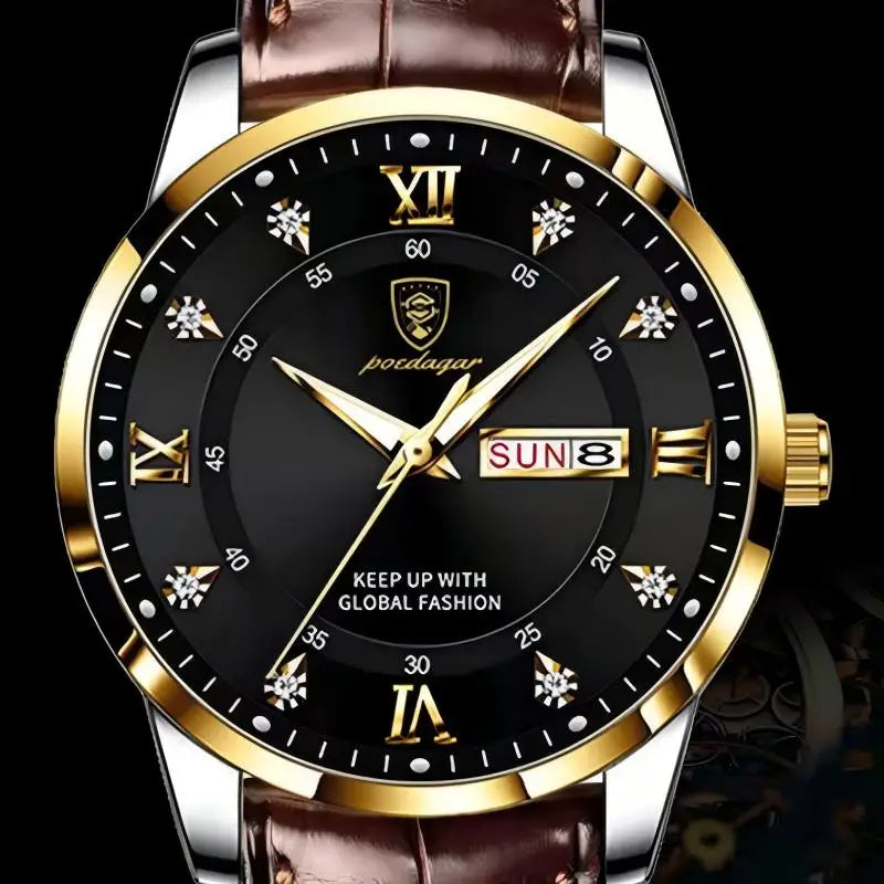 POEDAGAR Leather Quartz Watch