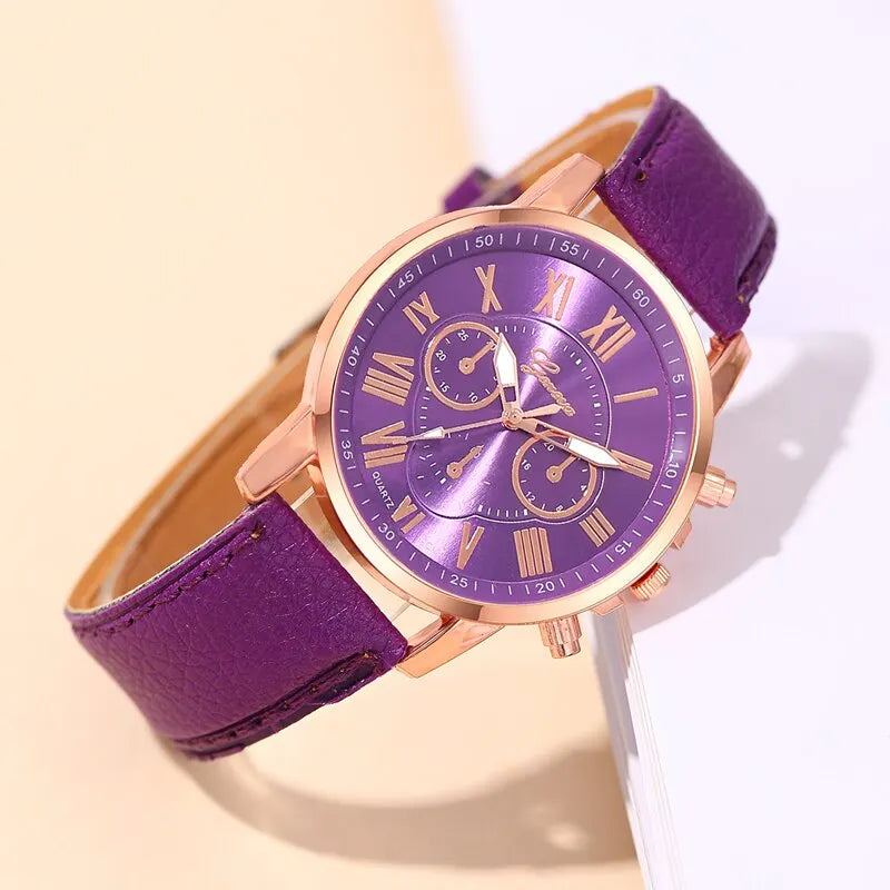 Women's Purple Leather Quartz Watch