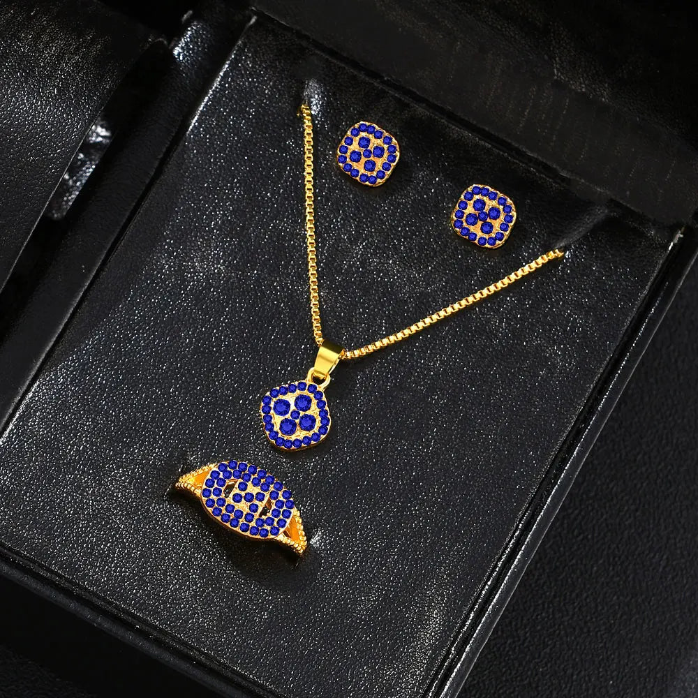 Cube Necklace Earring Ring Set