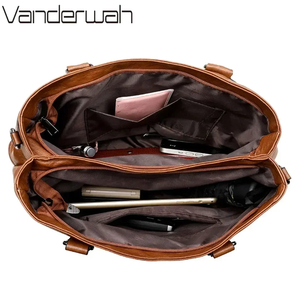 Leather Top-Handle Crossbody Tote